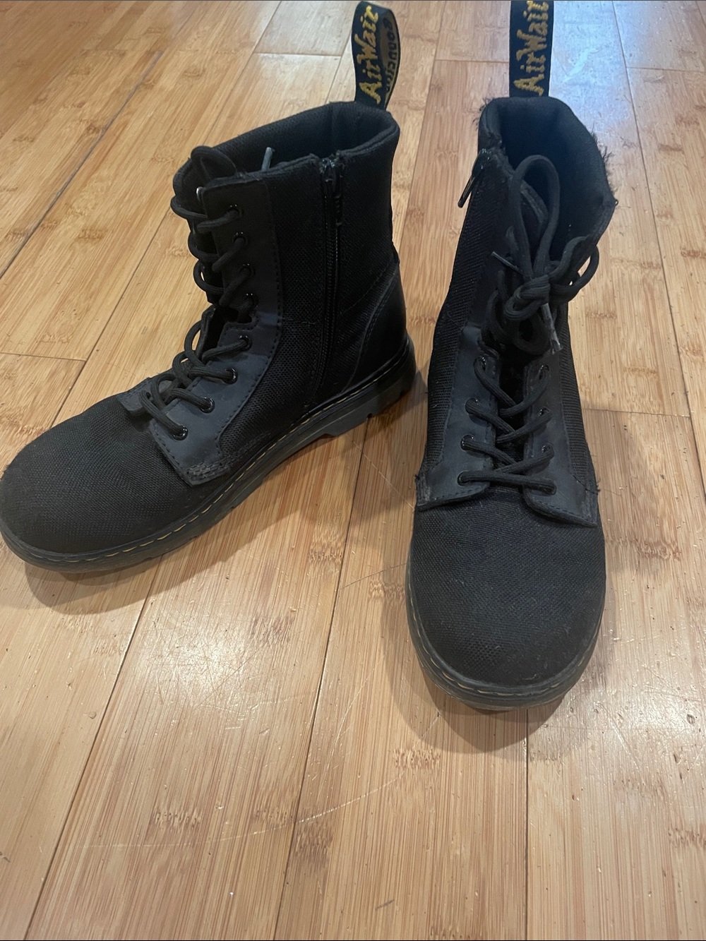 Dr. Martens Black Canvas Lace-Up Combat Boots women size 7, men size 6